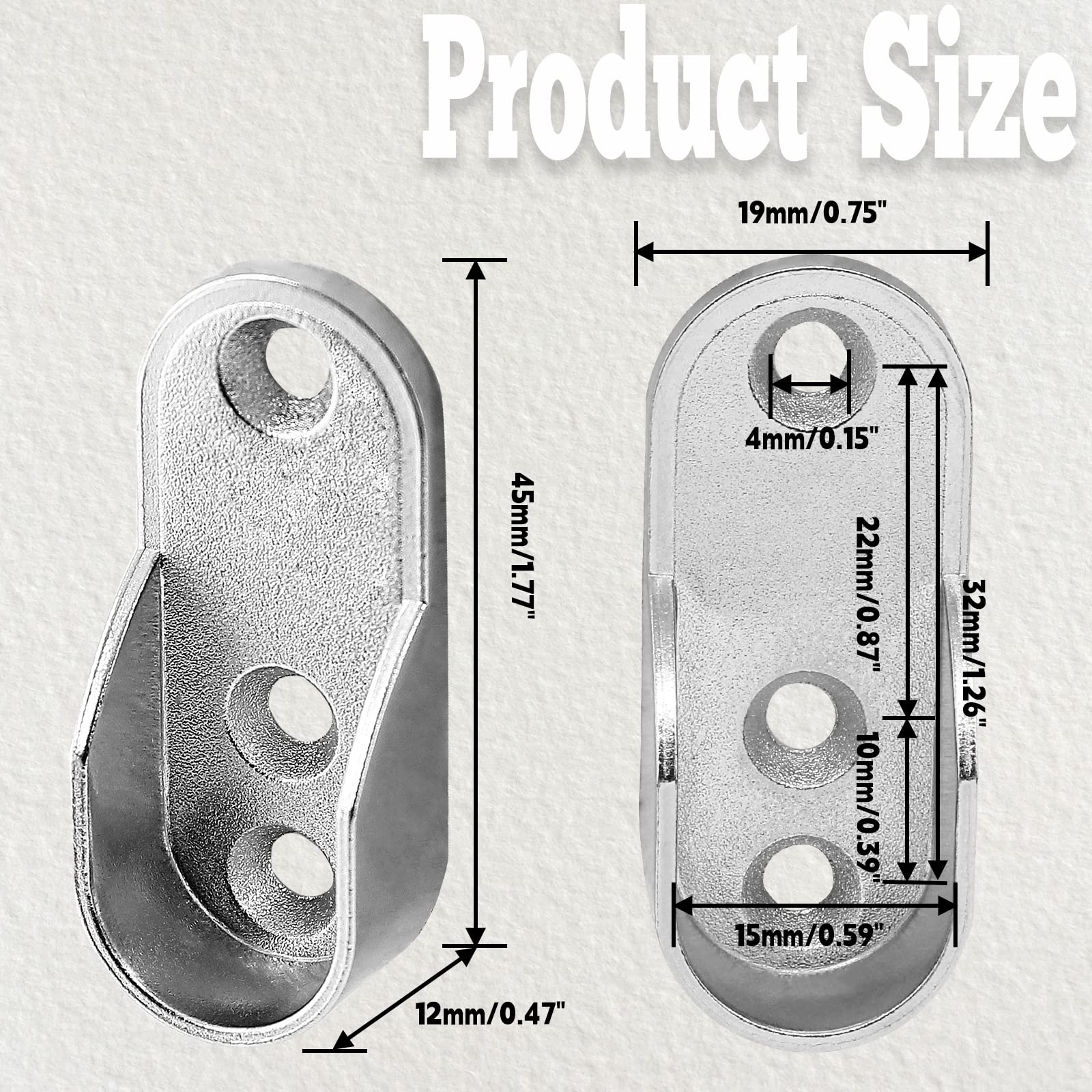 2 Pack Oval Closet Rod End Supports - Heavy Duty Zinc Alloy Wardrobe Brackets for 15x30mm Oval Rods with 3 Mounting Holes | Closet Organization, Clothes Rack Support for Bedroom & Walk-in Closet Storage Solutions