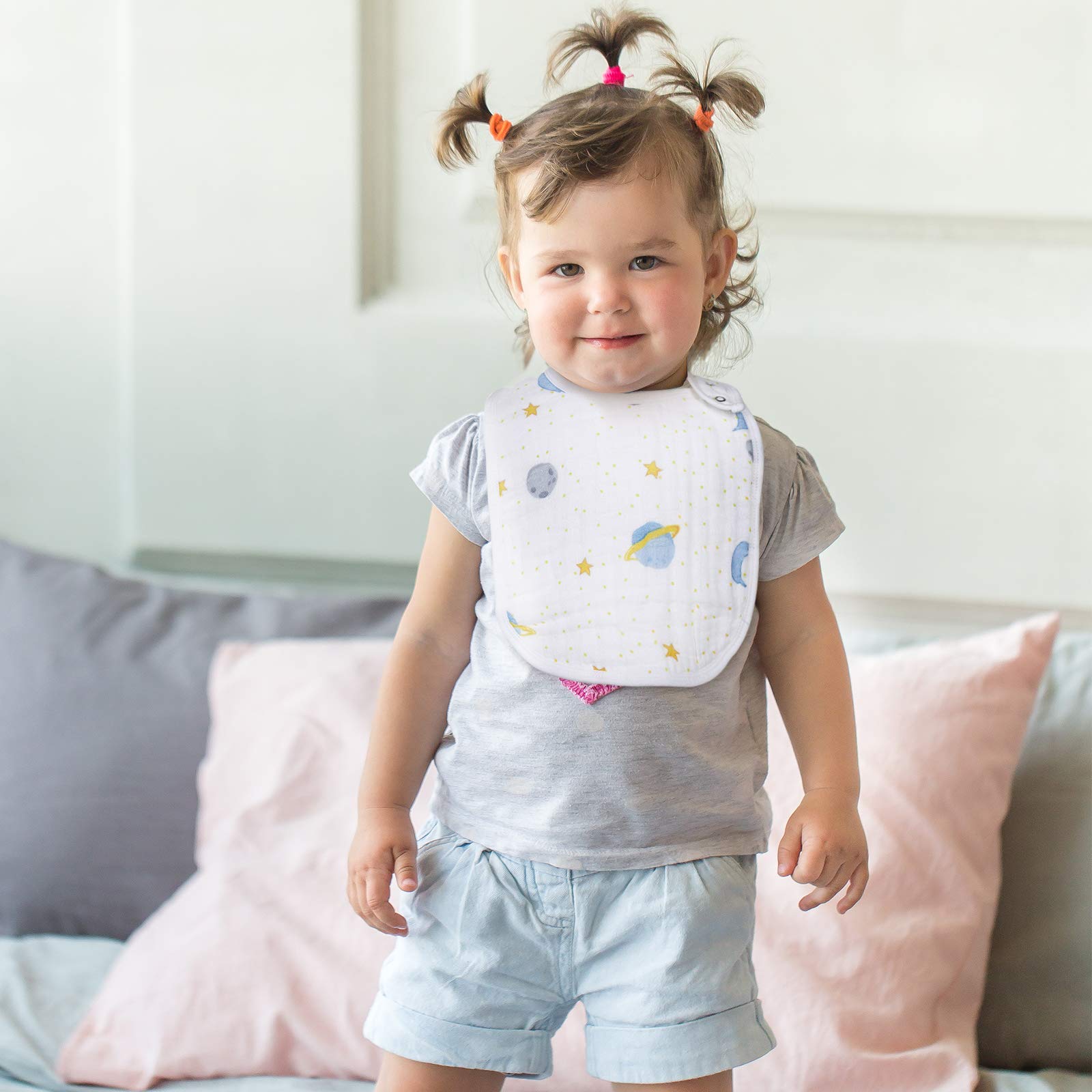 Snap Muslin Bibs for Baby Boys & Girls - 100% Cotton, 3-Layer Absorbent & Soft - Adjustable, Machine Washable Baby Bibs for Infants, Newborns & Toddlers - Perfect for Feeding, Drooling & Playtime