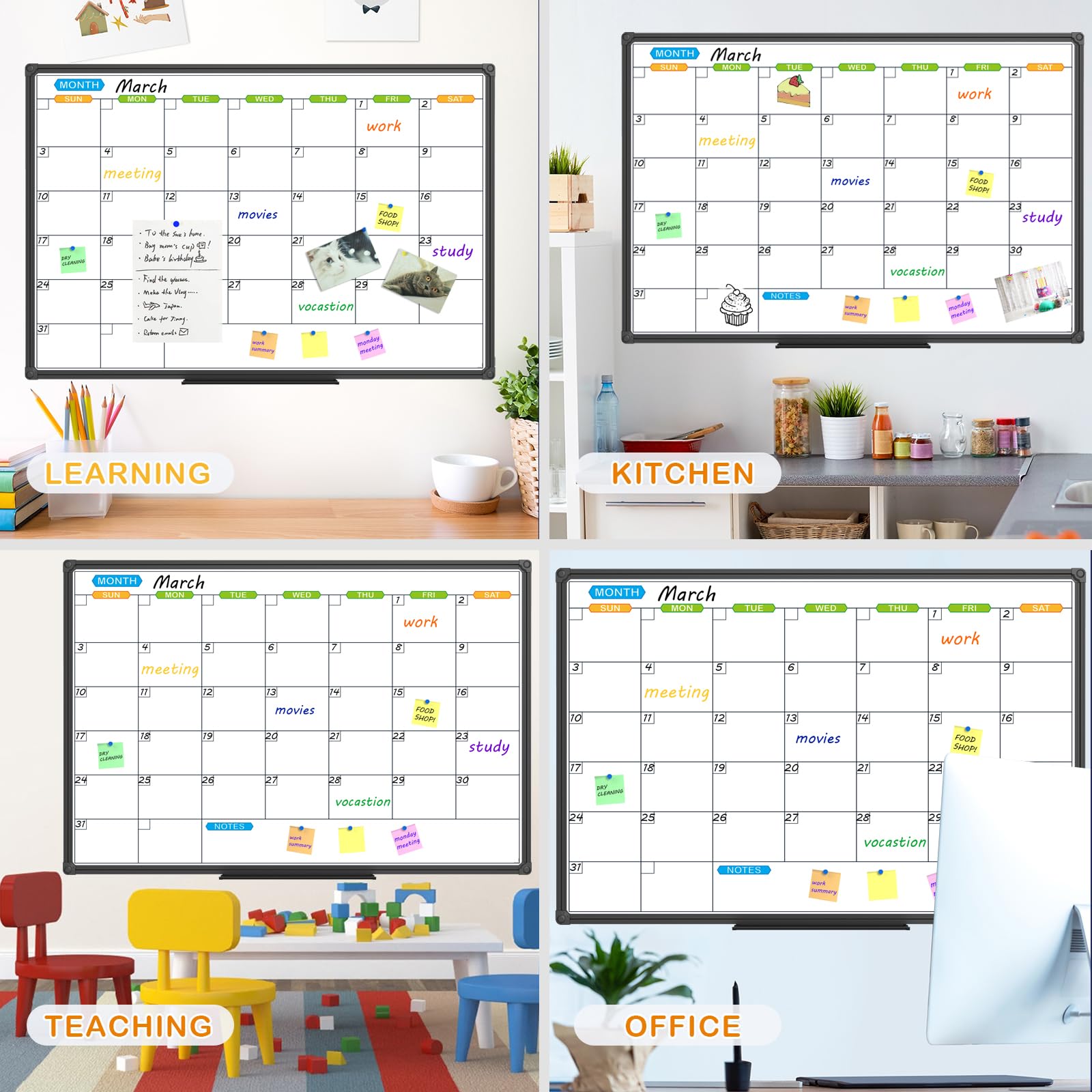 JILoffice 48 x 36 Inch Magnetic Dry Erase Calendar Whiteboard - Monthly Planner with Black Aluminum Frame for Office, Home & School - Perfect for Scheduling, Meetings & Classroom Organization