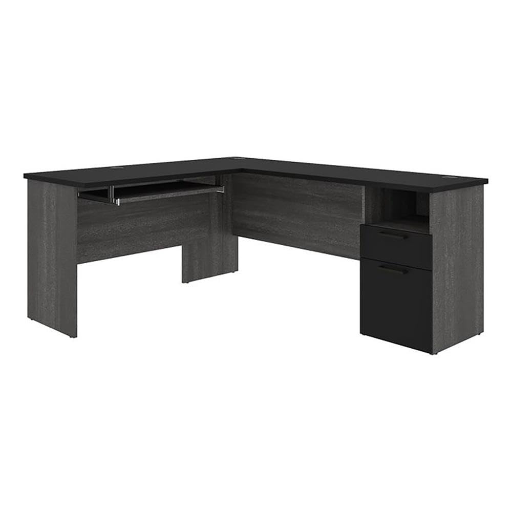 Atlin Designs Modern L-Shaped Computer Desk - Black/Bark Gray Wood Home Office Desk for Work & Study | Perfect for Small Spaces & Gaming Setup