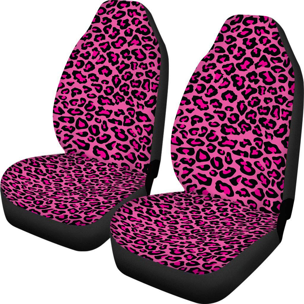 UNICEU Chic Pink Leopard Print Car Seat Covers for Women - Universal Fit for Cars, SUVs & Trucks | Soft & Stylish Front Seat Protectors | Perfect for Daily Commute, Road Trips & Gift Giving