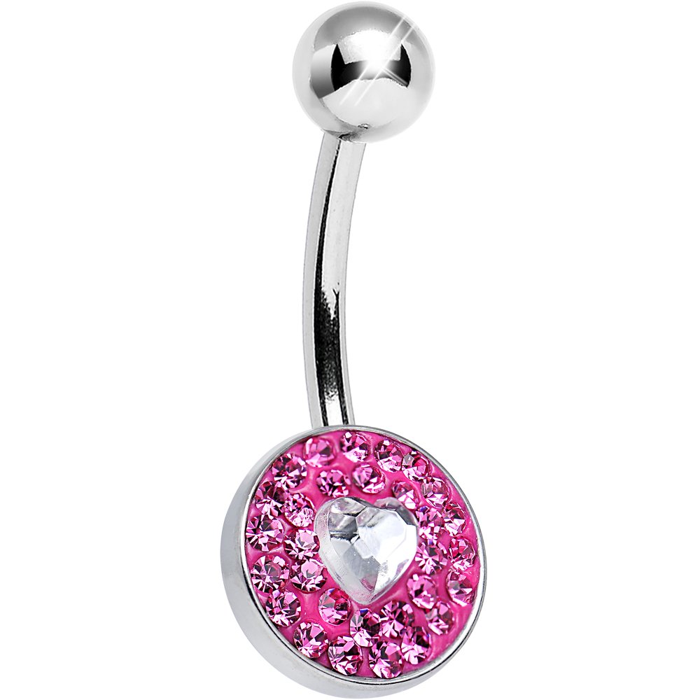 Body Candy Women's Pink Medallion Belly Ring with Clear Heart Core - Perfect for Belly Piercing Jewelry, Summer Outfits & Beach Wear