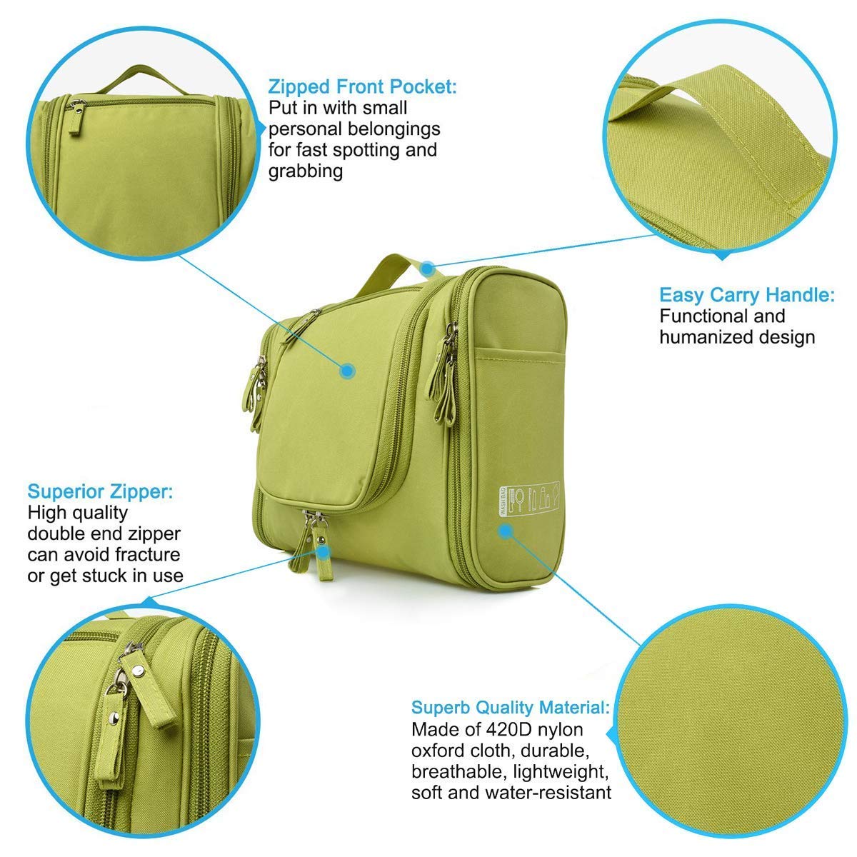 Aepigo Waterproof Cosmetic Bag for Women - Travel Makeup Organizer Pouch with Hook, Shower & Wash Bag, Perfect for Gym, Vacation & Daily Use (Green)