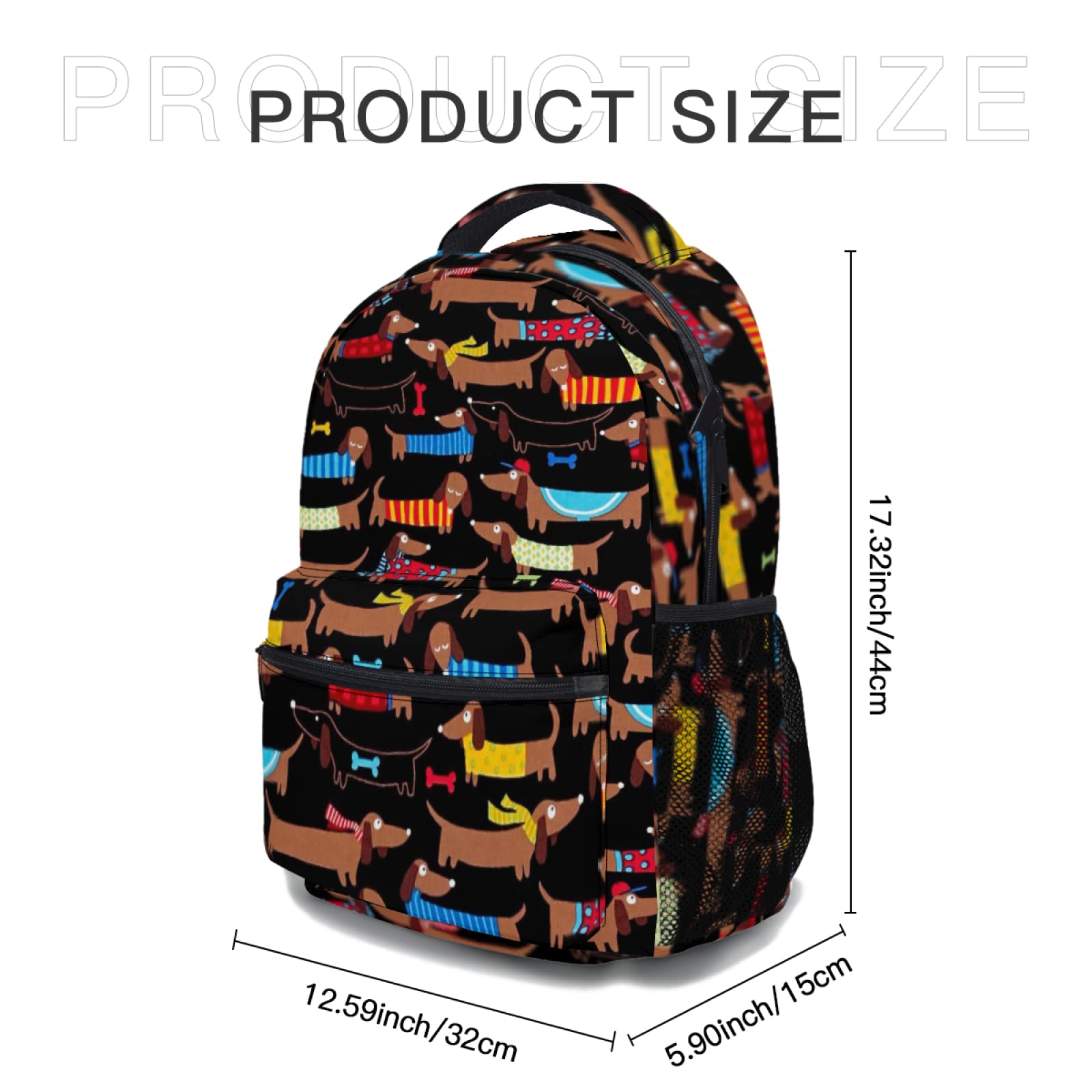 Cute Dachshund Dog Lovers Backpack - Funny Puppy Design School Bag for Kids & Teens - Durable Laptop Daypack for Travel, School & College - Perfect Gift for Boys & Girls Who Love Dogs