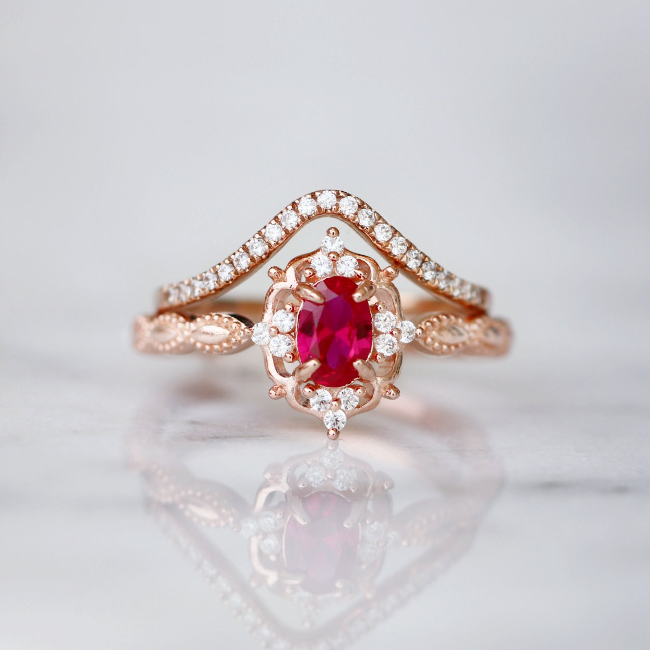 Vintage Ruby Engagement Ring 14K Solid Rose Gold - Elegant Wedding Band for Women, Perfect for Proposals, Anniversaries & Special Occasions