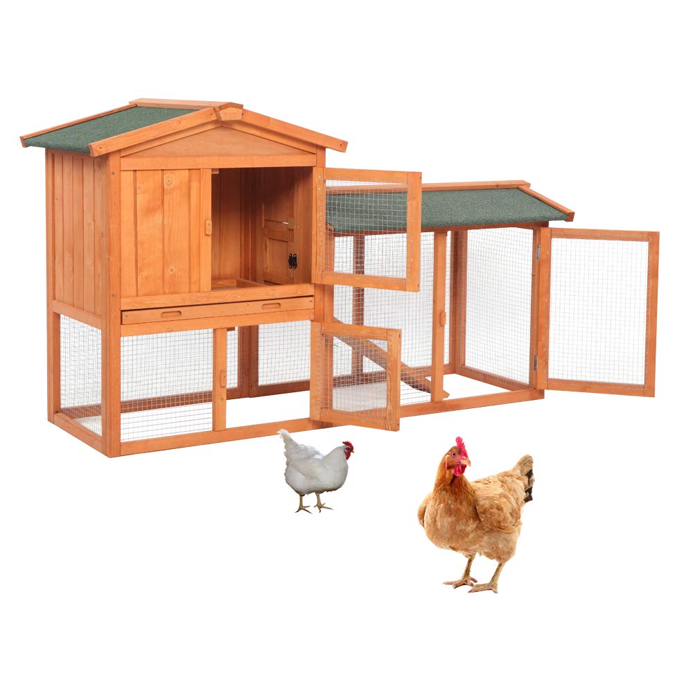 **61-Inch 2-Tier Wooden Chicken Coop & Rabbit Hutch - Waterproof Roof, Ladder, Ramps, Run & Nesting Box - Outdoor Backyard Shelter for Rabbits, Chickens & Small Animals - Perfect for Garden, Farm & Pet Safety**