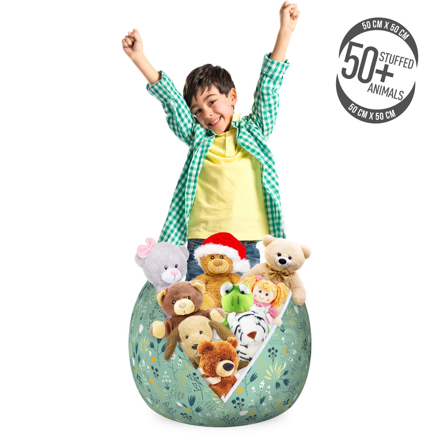 Ambesonne Floral Storage Toy Bag Chair - Washable Stuffed Animal Organizer with Spring Summer Leaves Tulips Design, Small Size in Turquoise Teal Marigold - Perfect for Kids' Room, Nursery, Playroom & Toy Storage Organization