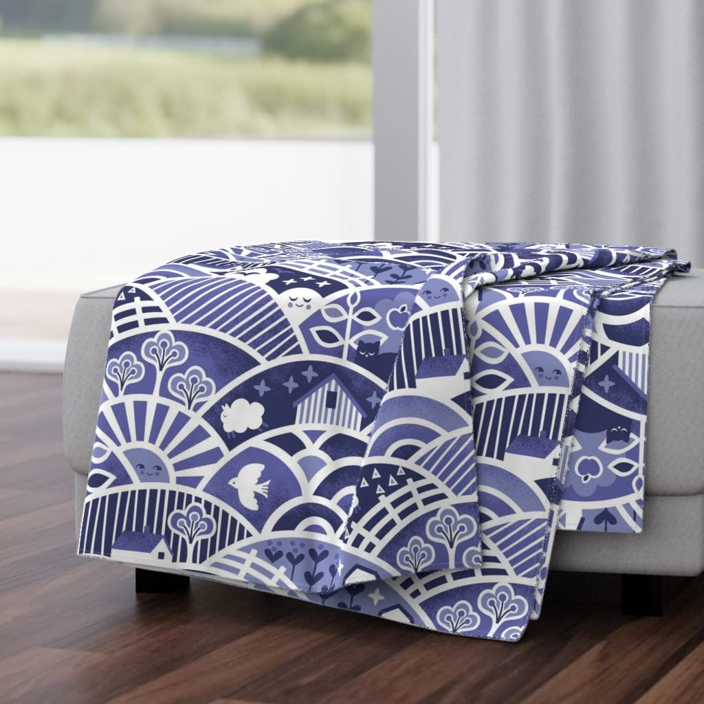 Scandinavian Folk Purple Landscape Nature Geo Print Plush Minky Throw Blanket 50