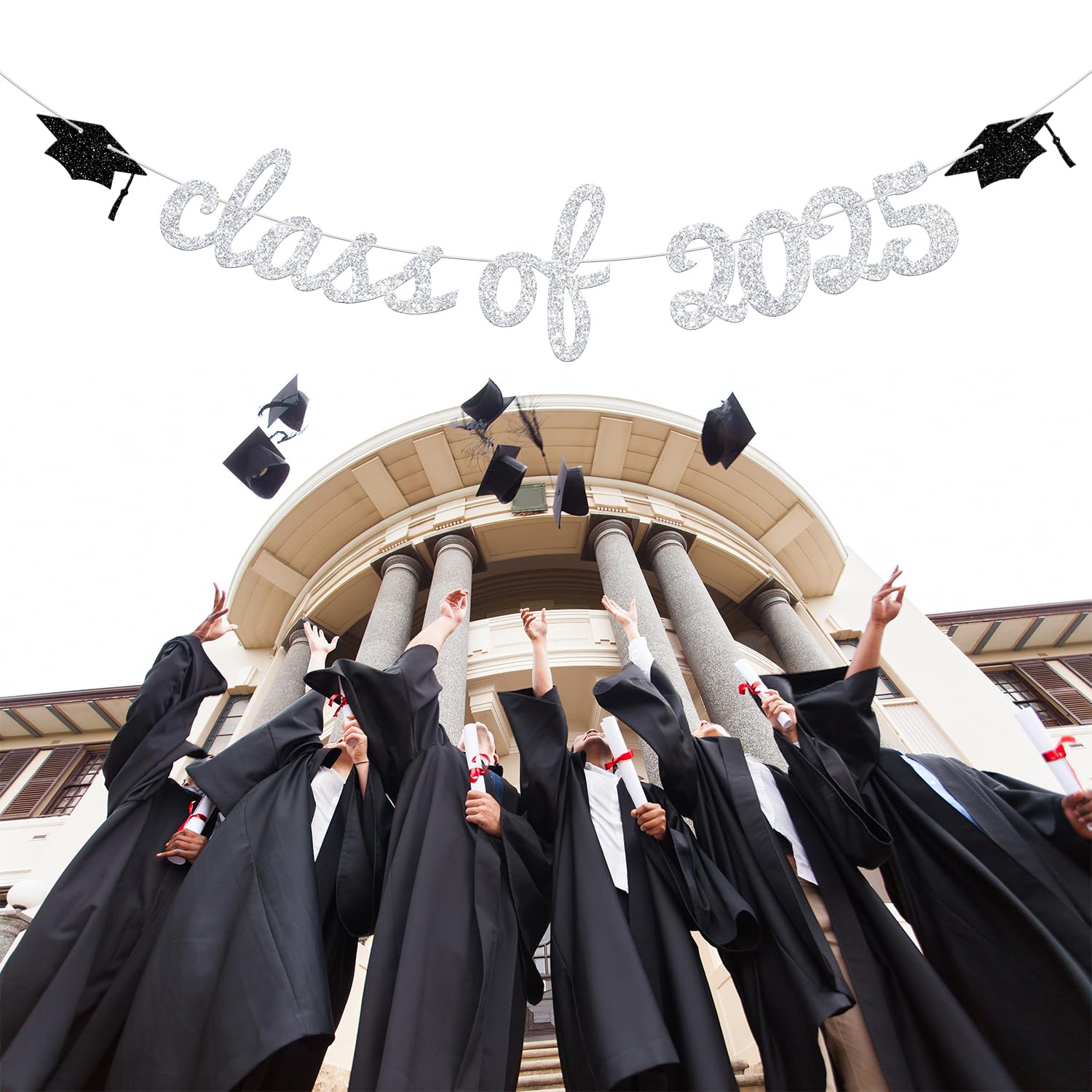 Class of 2025 Graduation Banner - Silver Glitter Congratulations Grad Decor for High School & College Graduation Party Decorations - Perfect for Wall Decor, Photo Backdrops & Celebration Events