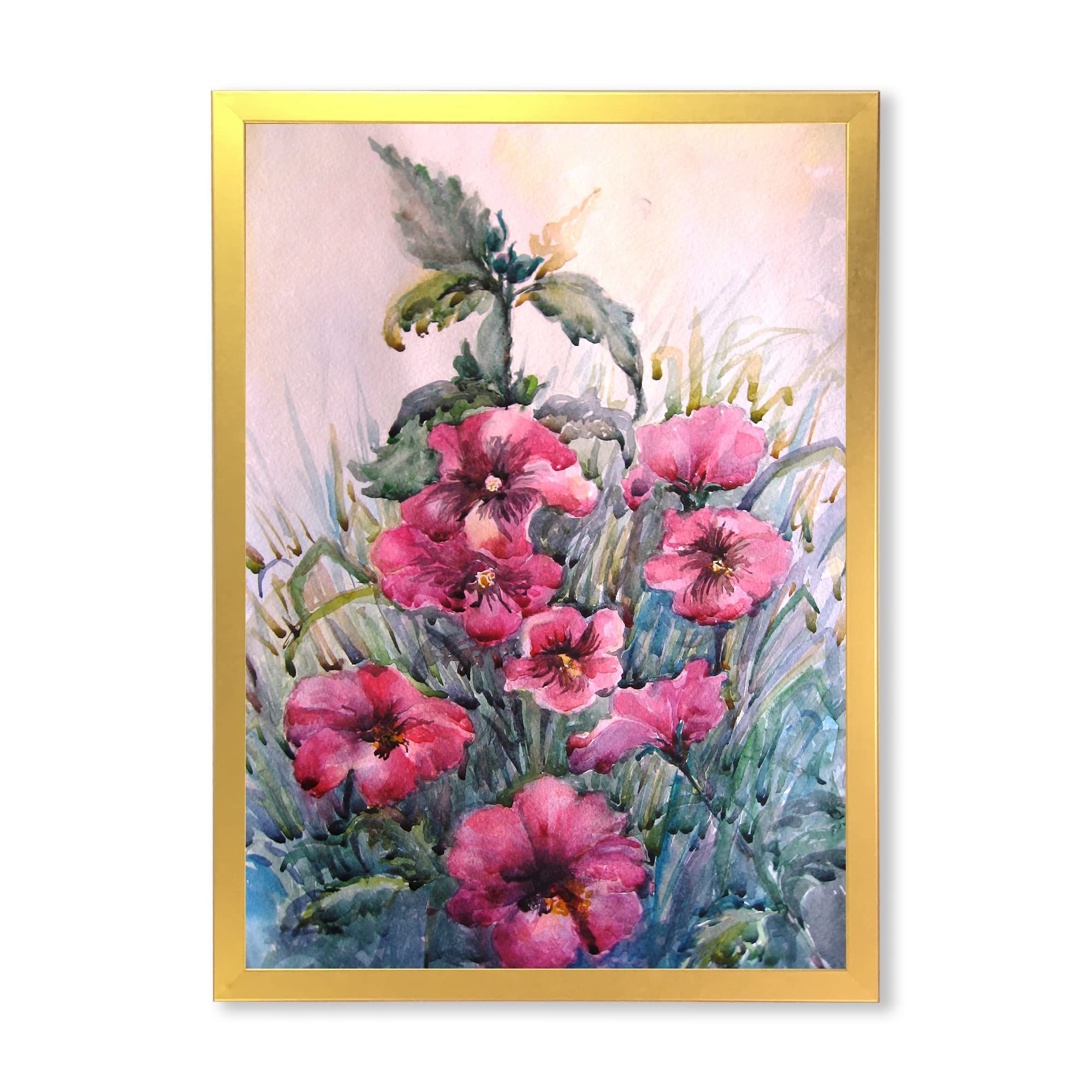 DesignQ Blossoming Hibiscus In The Wild Traditional Framed Wall Art - Tropical Floral Canvas Painting for Living Room, Bedroom & Office Decor
