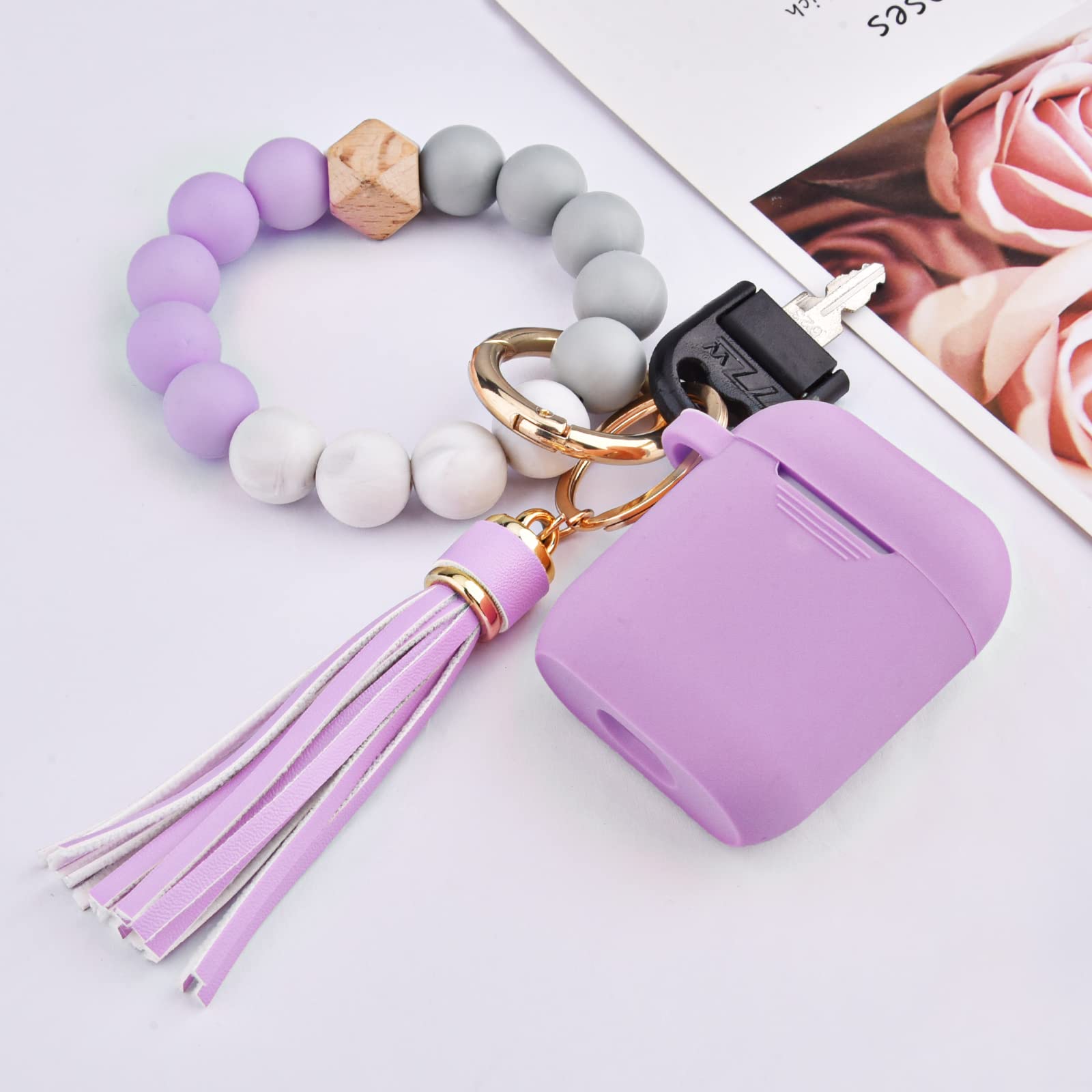 Cute Lavender Airpod 1/2 Case with Keychain - Protective Silicone Cover for Women | Travel & Gym Use