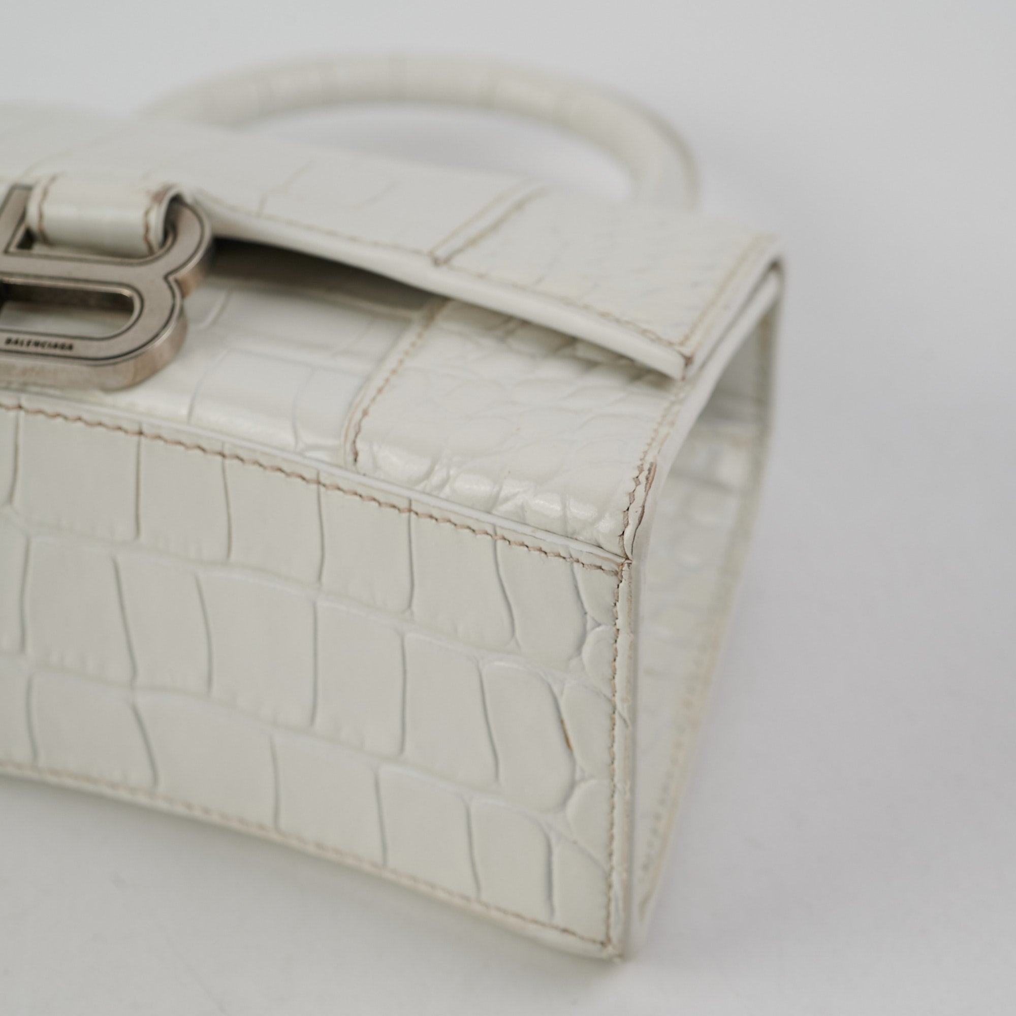 Balenciaga Hourglass XS Handbag in White Crocodile Embossed Leather - Perfect for Evening Parties, Luxury Events & Fashion Accessories