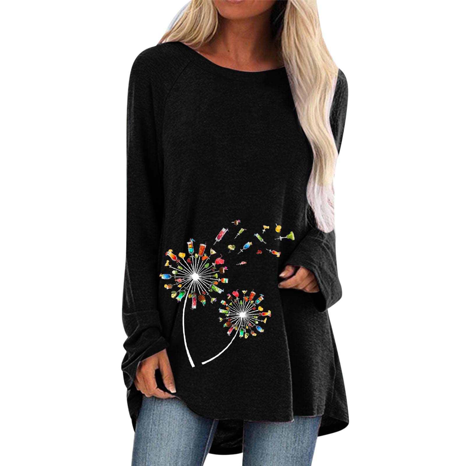 Fankle Women's Short Sleeve Flowy Tunic Tops - Plus Size Dandelion Print Blouse for Leggings | Casual Wear, Office Outfits & Summer Fashion