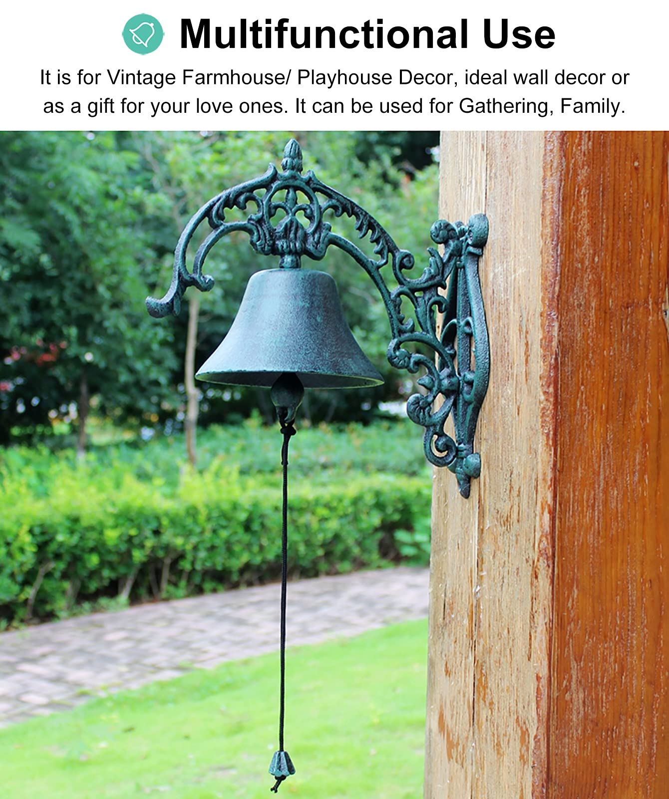 **Heavy Duty Cast Iron Wall Mounted Dinner Bell - Classic Garden, Patio, Villa & Cafe Decor - Indoor/Outdoor Use with 3 Screws - Perfect for Farmhouse, Restaurants & Outdoor Gatherings**