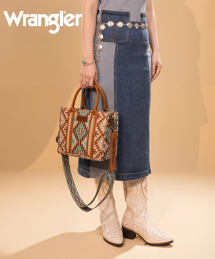 Wrangler Aztec Print Canvas Tote Bag for Women - Stylish & Durable Handbag for Shopping, Beach, Work & Travel Accessories