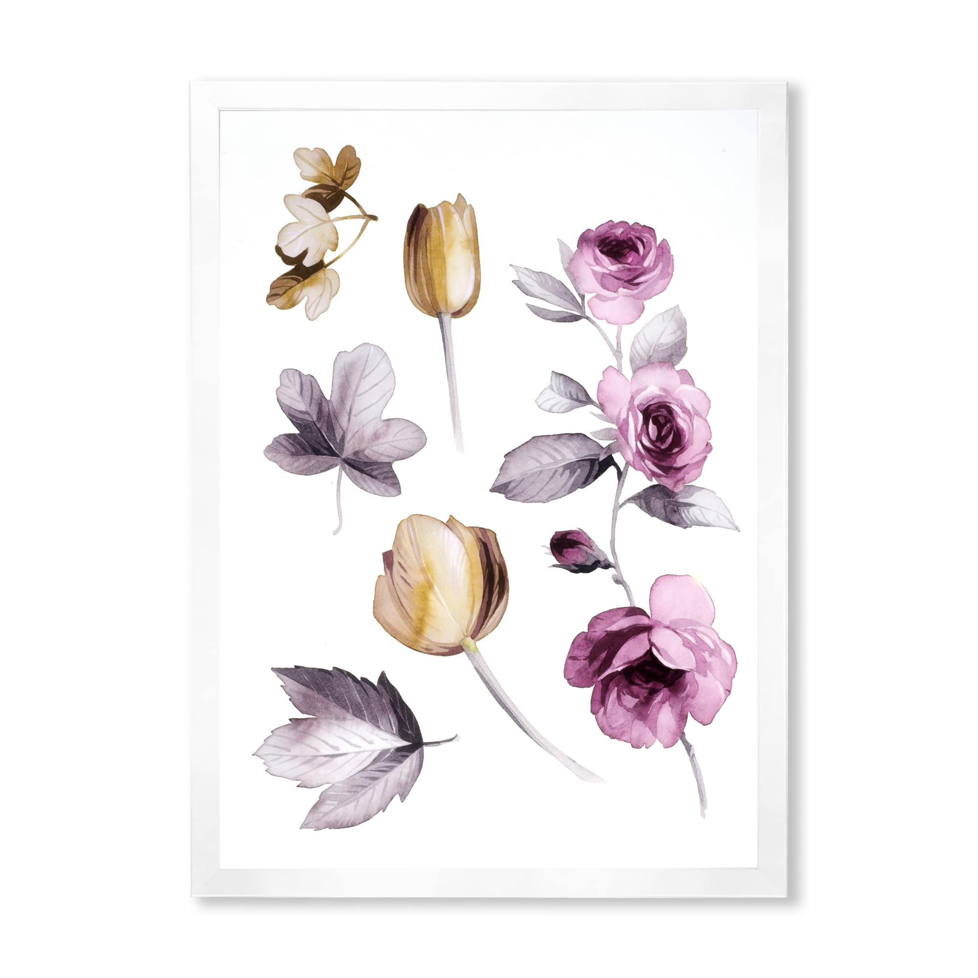 DesignQ Pink and Orange Wildflowers Traditional Framed Wall Art - Vintage Floral Canvas Painting for Living Room, Bedroom Decor - Perfect for Home, Office & Gift Giving
