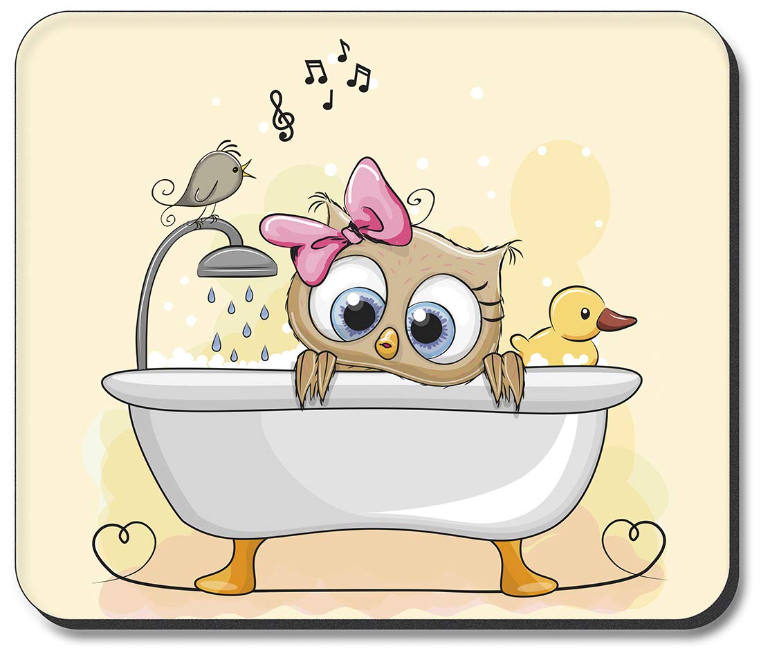 Owl in Bath Art Plates Mouse Pad - Cute Animal Design for Office & Gaming Desks - Perfect for Work, Study, and Home Decor