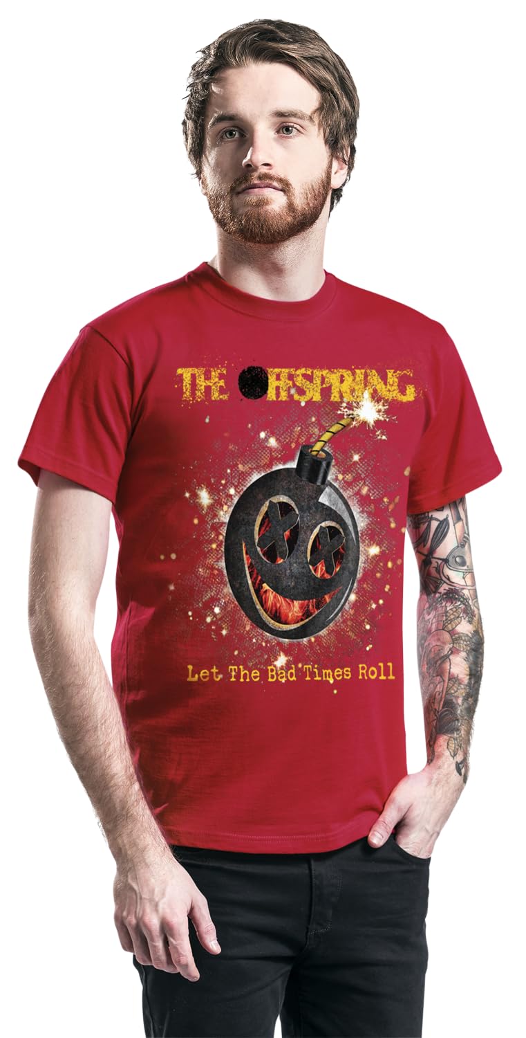Offspring Men's Hot Sauce (Bad Times) Graphic T-Shirt - Red | Punk Rock Band Tee for Concerts & Casual Wear