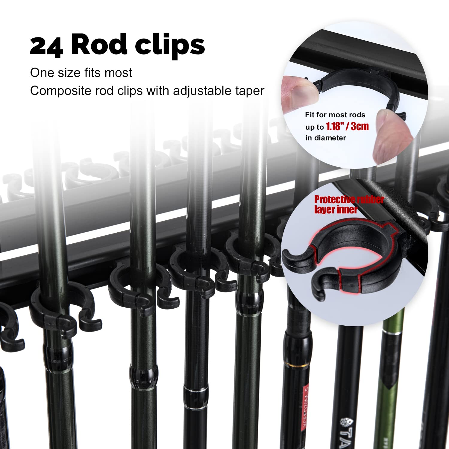Goture 24-Slot Adjustable Fishing Rod Holder - Vertical Space Saving Pole Rack Organizer for Garage & Home Storage - Ideal Fishing Gear Gift for Men - Perfect for Boat, Dock & Angler Organization