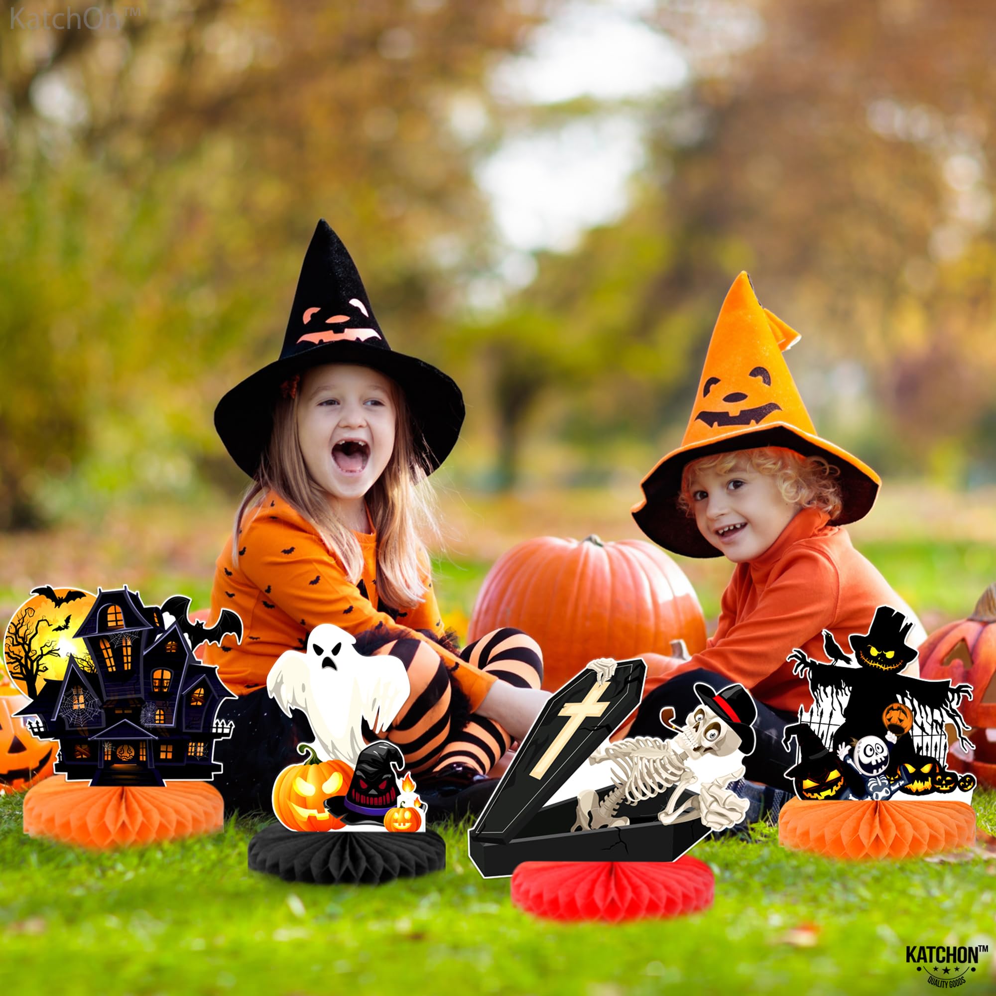 Spooky Halloween Table Decorations - Pack of 9 Haunted Ghost, Pumpkin & Cat Honeycomb Centerpieces for Halloween Party Decor | Perfect for Halloween Dinner, Haunted House & Spooky Party Decorations