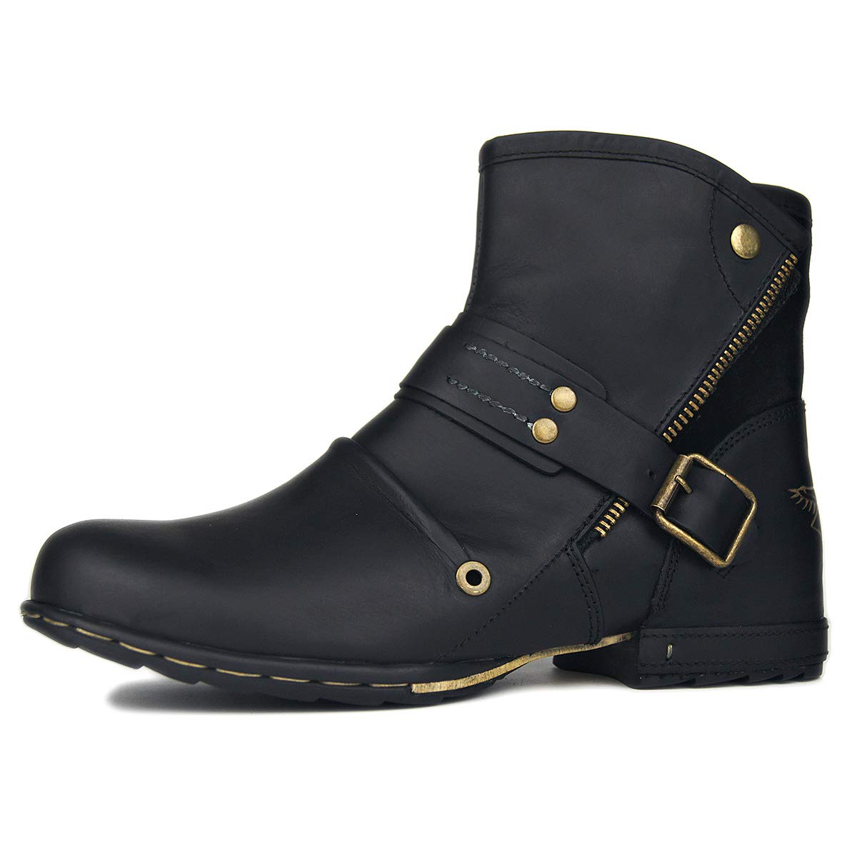 OSSTONE Men's Fashion Leather Chukka Boots with Hook Fasteners - Casual Moto Boots OS-5008-7 - Perfect for Motorcycle Riding, Outdoor Adventures & Everyday Wear