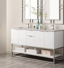 Brenlyn 60 Inch Glossy White Bathroom Vanity with Sink - Modern Double Storage Cabinet for Bathroom Remodel & Home Decor