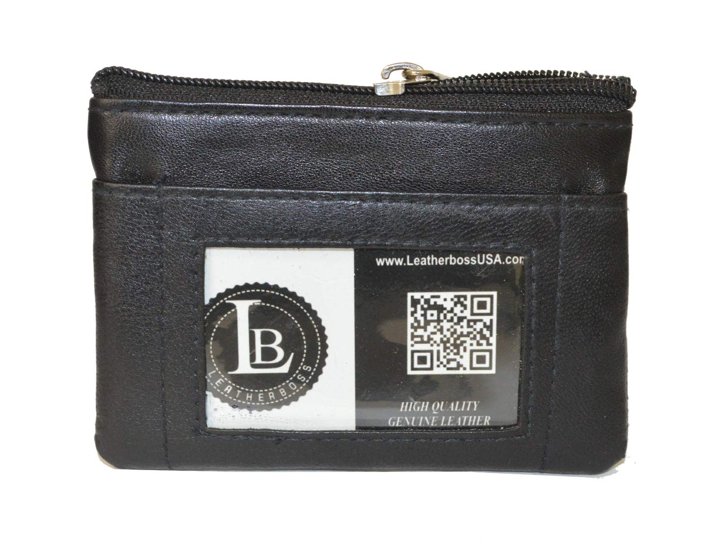 Genuine Leather Coin Purse with Exterior ID Holder & 2 Zipper Pockets - Perfect for Travel, Shopping & Everyday Cash Organization