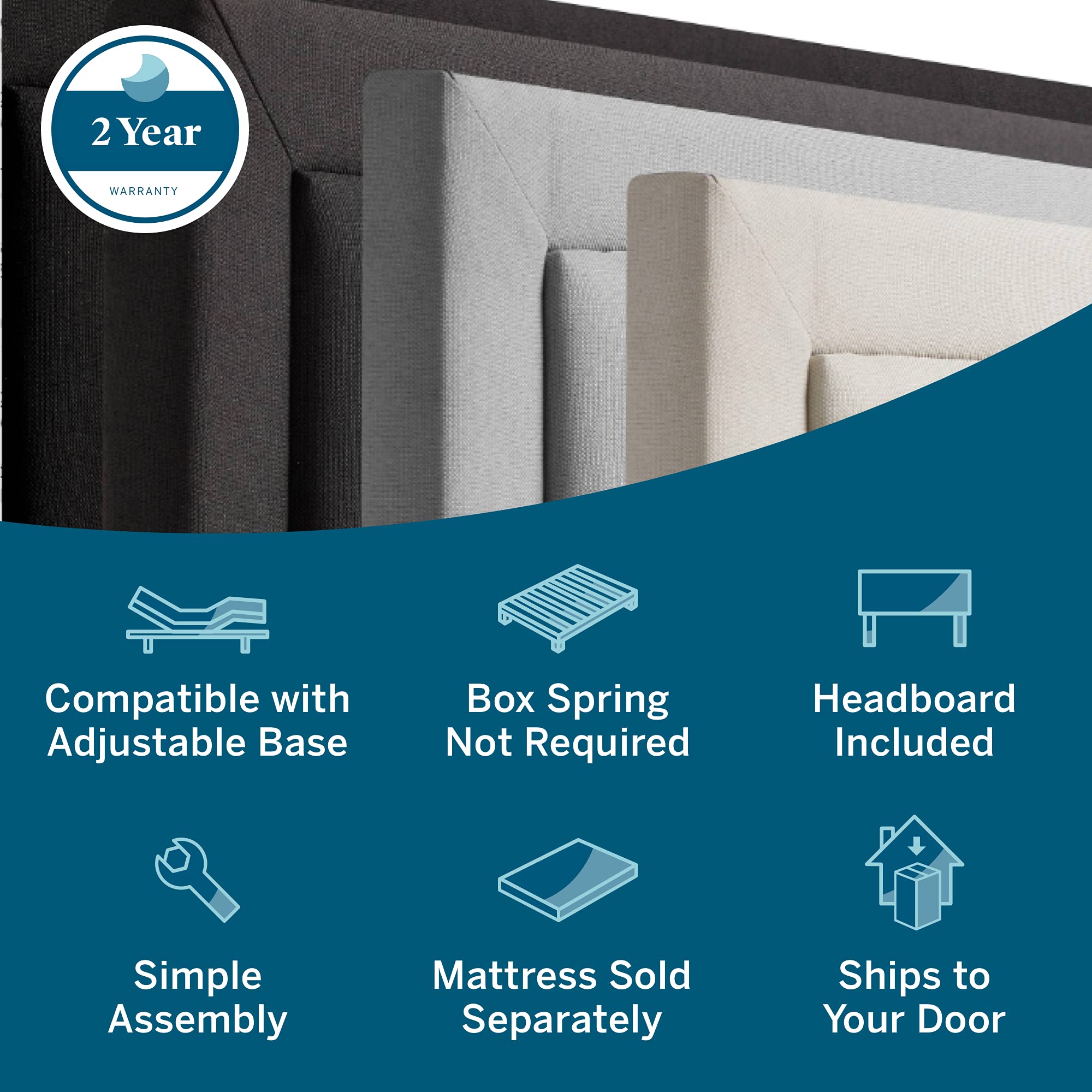 LUCID Full Size Upholstered Platform Bed Frame with Headboard - No Box Spring Needed - Charcoal Grey - Modern Bedroom Furniture for Small Spaces & Guest Rooms