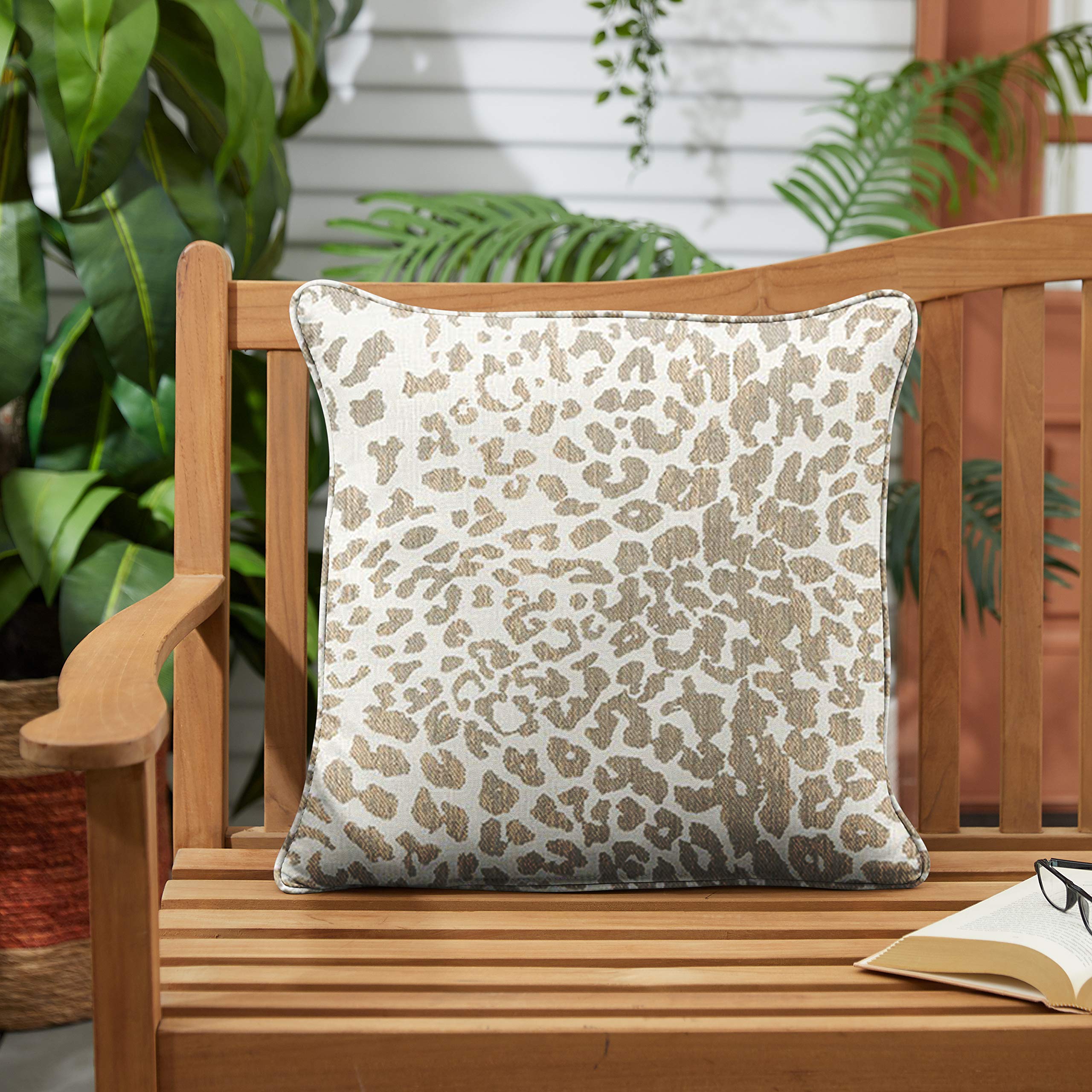Sorra Home x Sunbrella Indoor Outdoor Square Pillow Covers Set of 2 - Light Brown Leopard Cheetah Print Waterproof Decorative Throw Pillows for Patio, Sofa, Bed, Chair