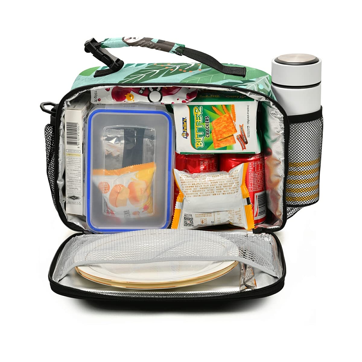 Insulated Sloth & Tropical Leaves Lunch Box for Kids - Adjustable Shoulder Strap, Leak-Proof School Lunch Bag for Boys & Girls - Perfect for School, Picnics & Outdoor Adventures