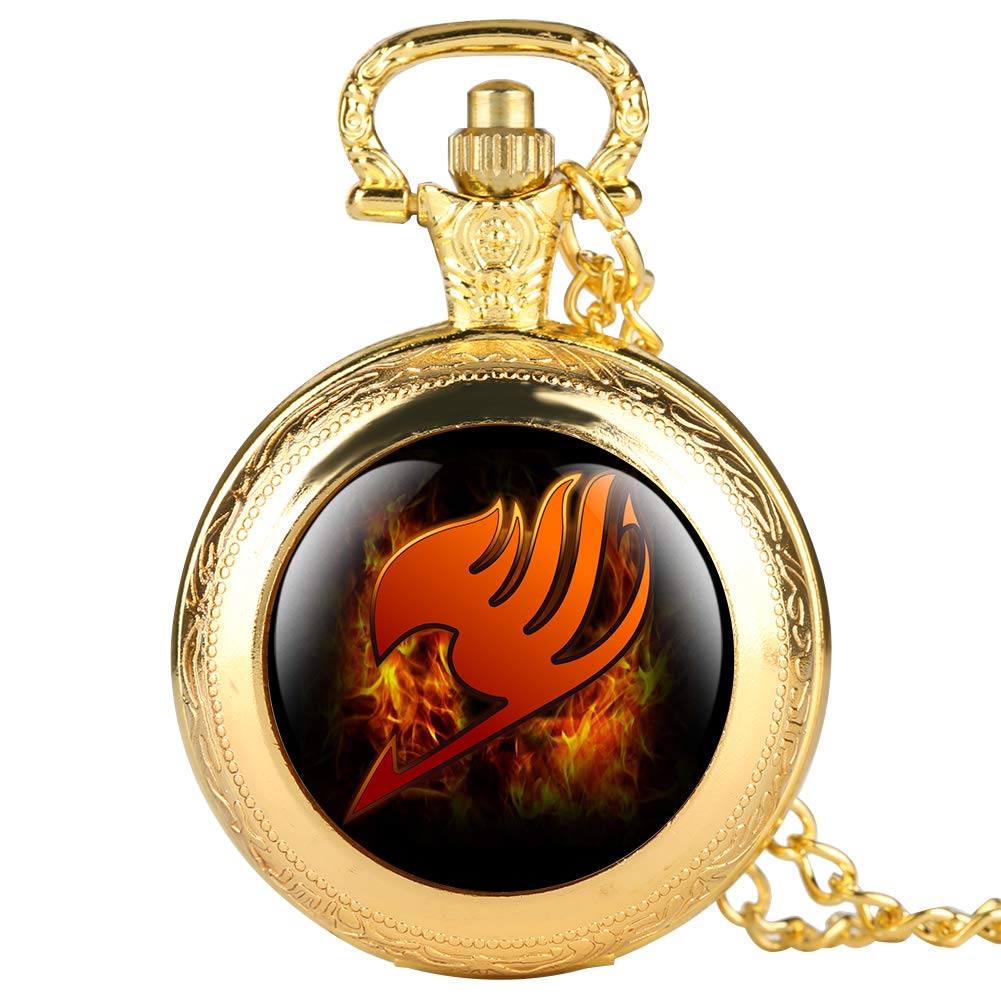 Stylish Gold Pocket Watch for Kids - Cartoon Fairy Tail Design Pocket Watch for Girls - Unique Gift with Chain for Teens - Perfect for Birthday, Christmas & Special Occasions - Wuhu Ren Store