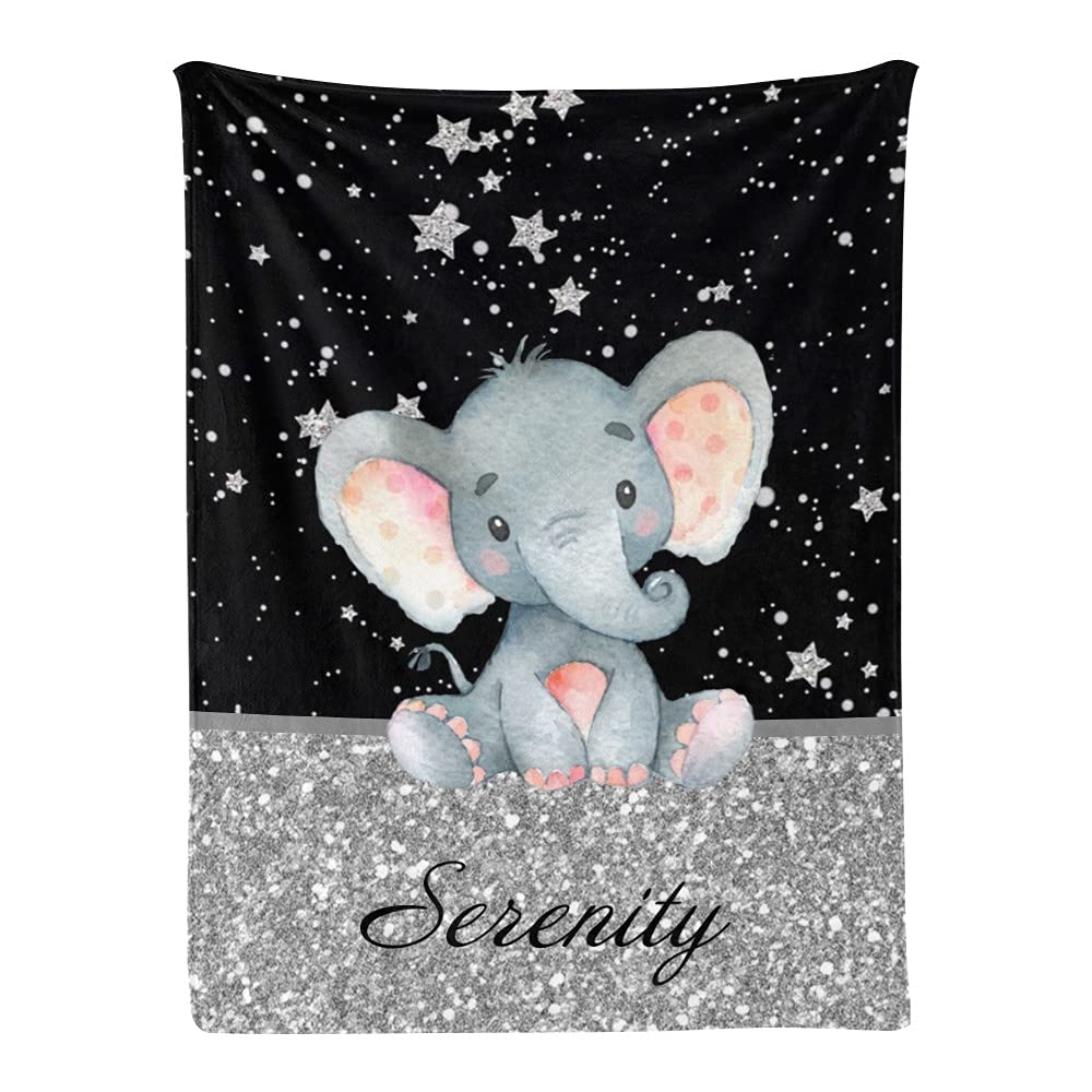 Custom Name Elephant Floral Baby Blanket - Personalized Nursery Throw Fleece Blanket for Boys & Girls (30x40 Inch) - Perfect for Birthdays, Baby Showers & Nursery Decor