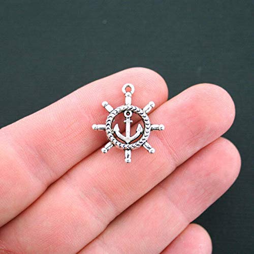 40PCS Antique Silver Anchor & Helm Charms - 2 Sided Nautical Ship Wheel Pendants for DIY Jewelry Making, Necklace, Bracelet, Scrapbooking & Crafting - Perfect for Beach Theme Jewelry, Sailor Gifts & Nautical Decor