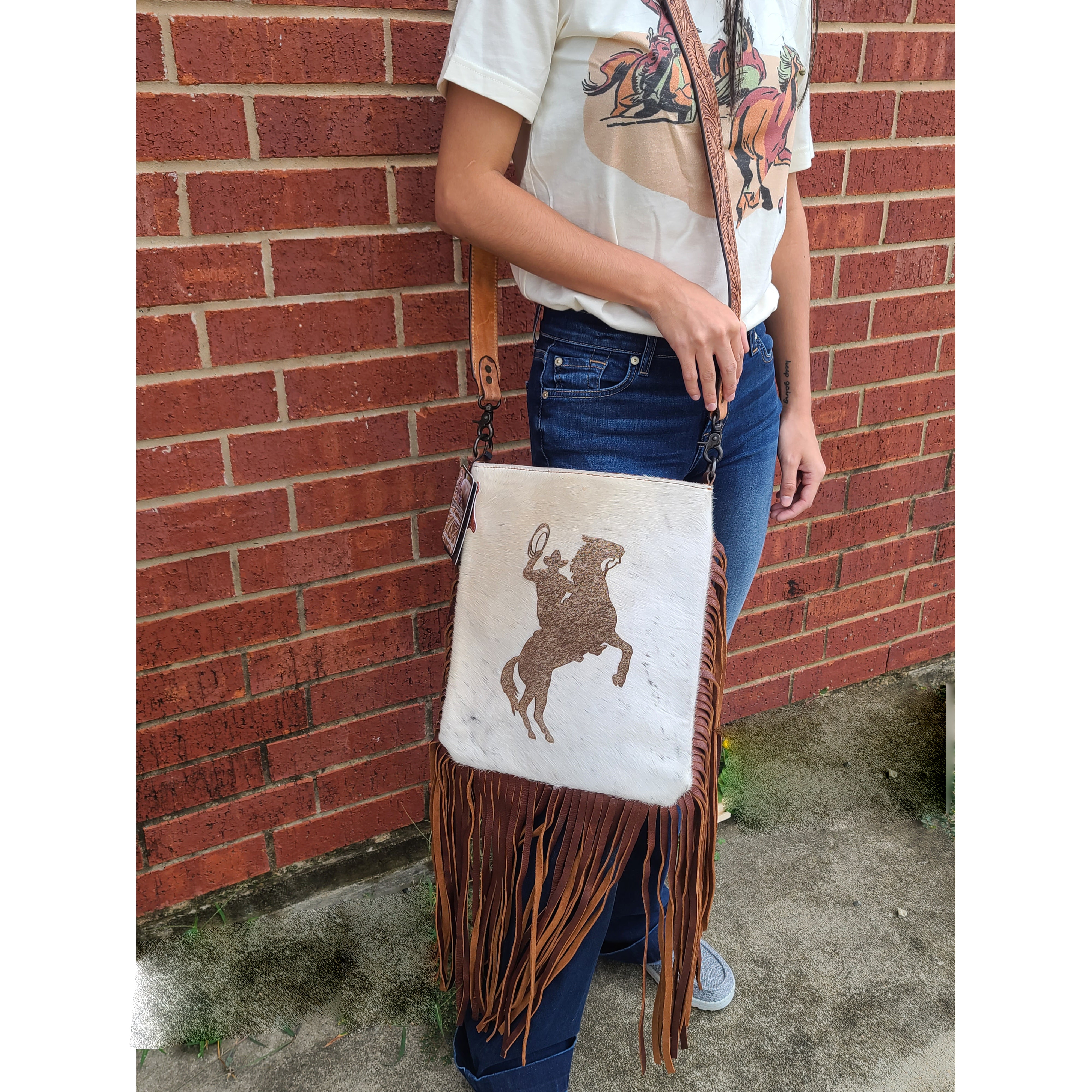 American Darling Yee Haw Hide Purse - Genuine Leather Cowhide Handbag for Women | Perfect for Western Rodeo, Country Music Festivals & Cowgirl Fashion Accessories