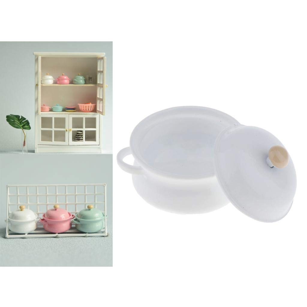 1:12 Scale Miniature Dollhouse Soup Pot with Lid - White Ceramic Kitchen Decor Accessory for Dollhouse, DIY Crafts, and Collectible Displays