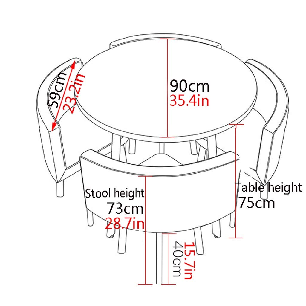 Modern Round Dining Table Set with 4 Chairs - 90cm Solid Wood Table with Leather Seats & Metal Legs for Home, Restaurant, Office - Perfect for Family Meals, Balcony Relaxation & Leisure Gatherings