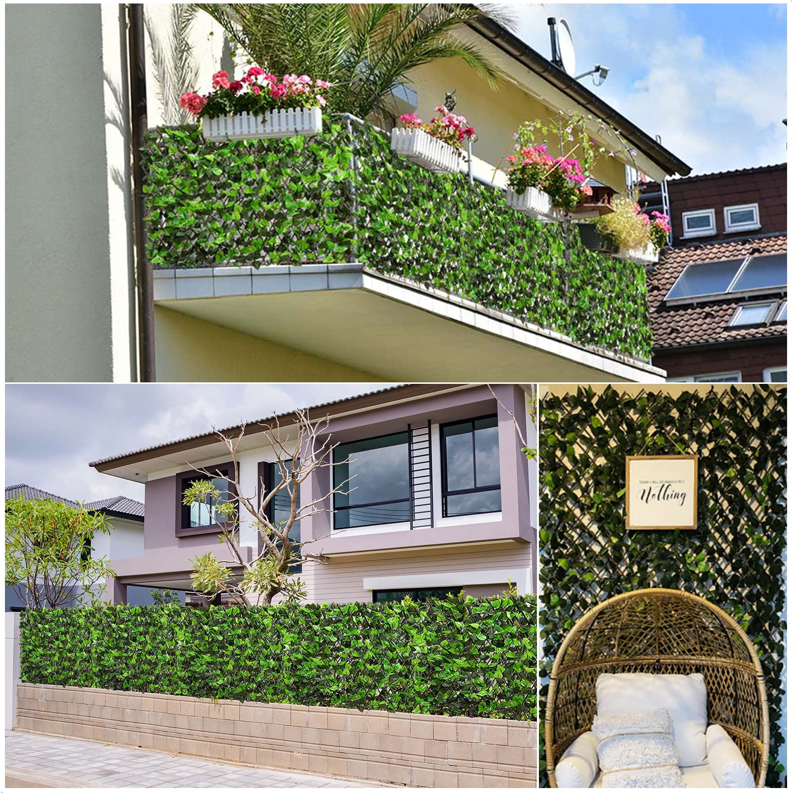 DOEWORKS Expandable Fence Privacy Screen for Balcony, Patio & Outdoor - Faux Ivy Fencing Panel for Garden, Backyard & Home Decor (4 Pack) - Perfect for Creating Private Outdoor Spaces & Enhancing Landscape Design