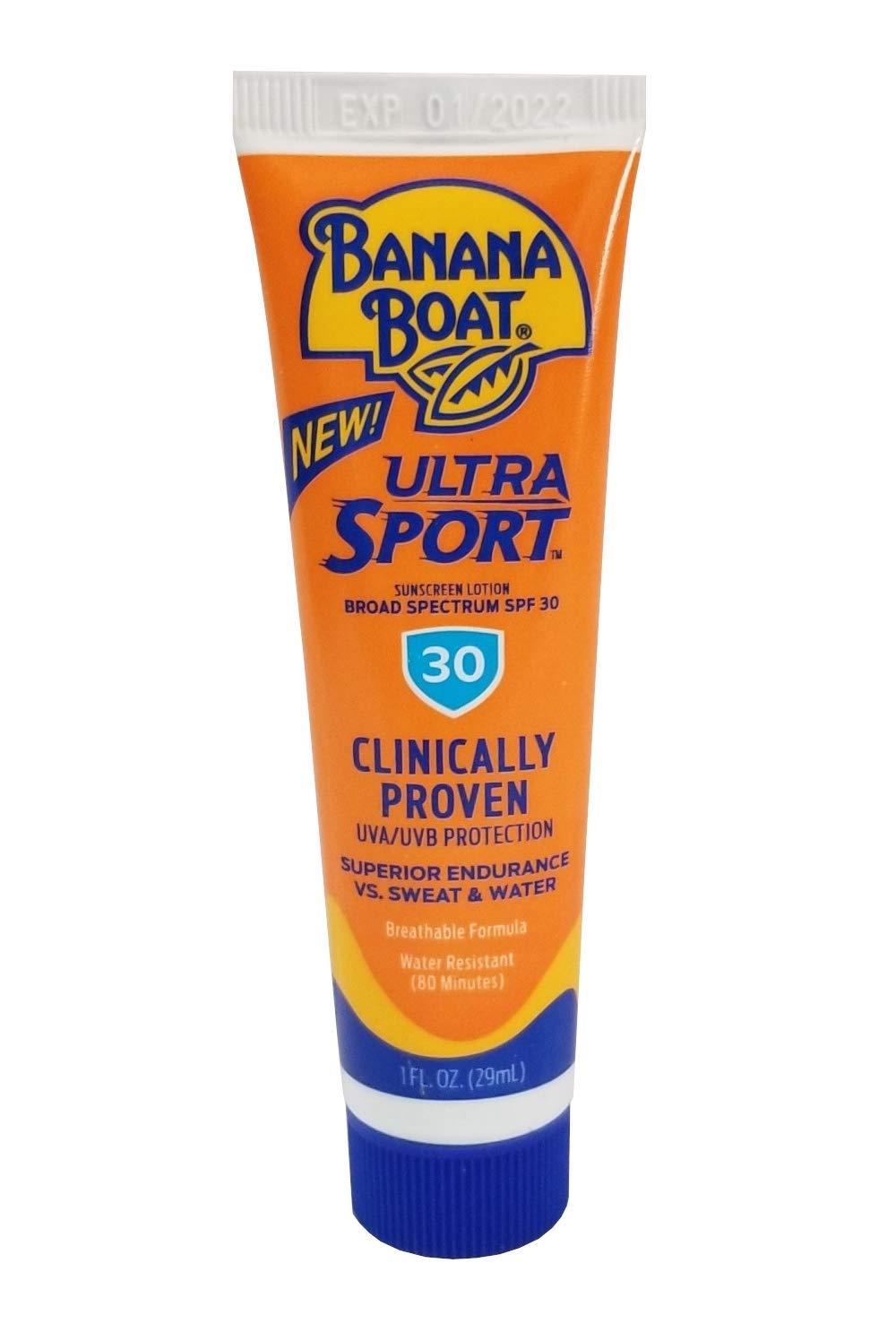 Banana Boat Sport Performance Sunscreen Lotion SPF 30, 1 oz (29g) - 4 Pack - Waterproof & Sweatproof Sun Protection for Outdoor Activities, Swimming, Running & Beach Days