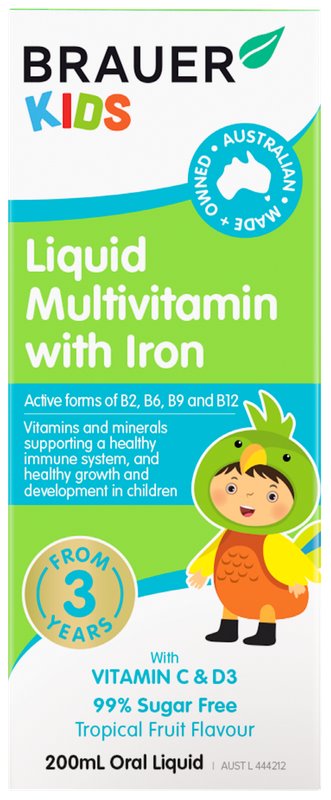 Brauer Kids Liquid Multivitamin with Iron - Immune Support & Growth Supplement for Children Ages 3+ | Easy-to-Take Vitamin Drops for Picky Eaters | Perfect for Daily Nutrition & School Readiness