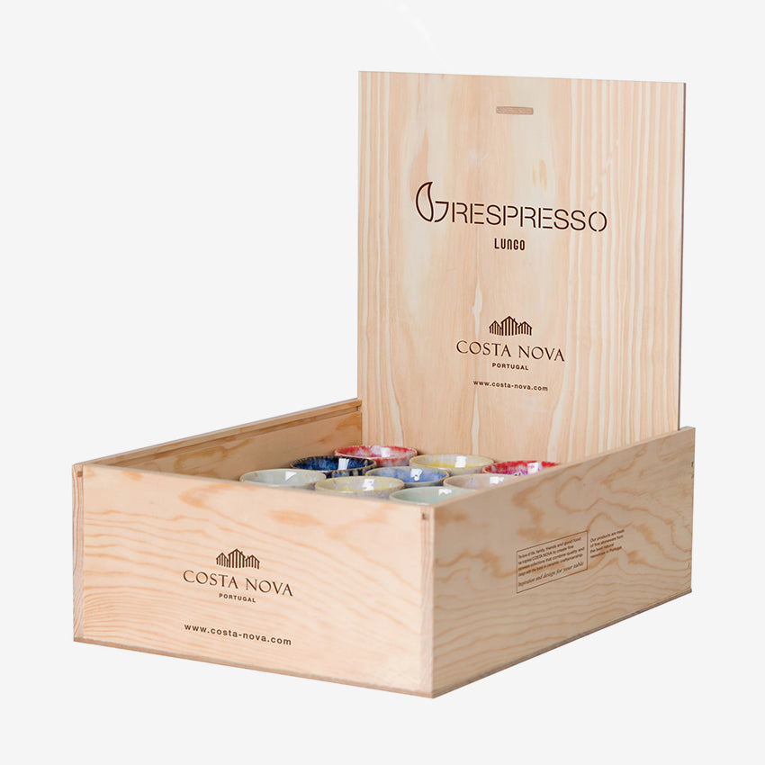 Costa Nova Grespresso Wooden Display Box - 40 Espresso Cups Set for Coffee Shops, Restaurants & Home Baristas | Premium Wooden Coffee Cup Holder for Espresso Serving & Stylish Display