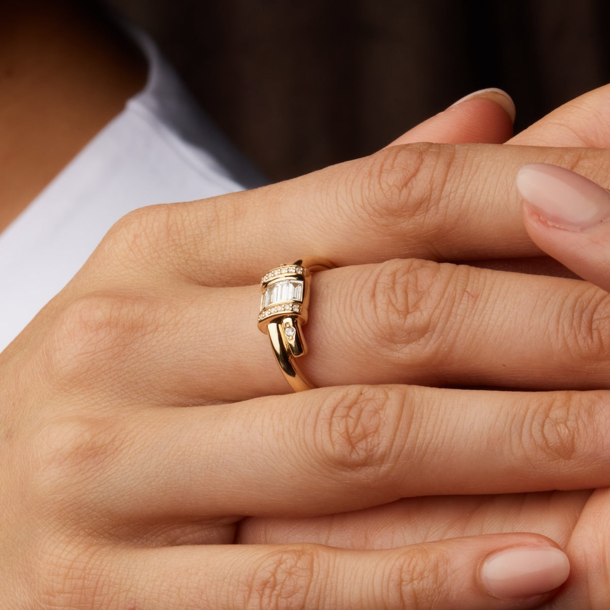 Exquisite Vaulted Diamond Latch Ring - 14K Gold Stackable Band for Women - Perfect for Everyday Wear, Anniversary Gifts & Special Occasions