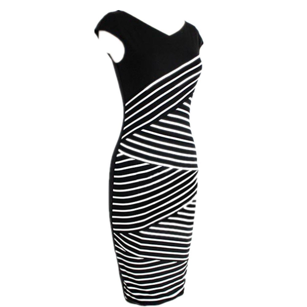 Shiratori Striped Stitched Pencil Dress for Women - Elegant Office & Party Wear - Perfect for Business, Cocktail Events & Evening Outings