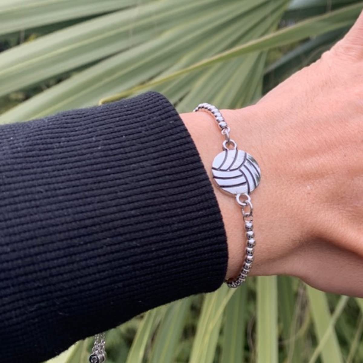 Sportybella Volleyball Charm Bracelet - Adjustable Silver Beaded String Bracelet for Women & Teens | Perfect Sports Gift for Players, Fans & Coaches
