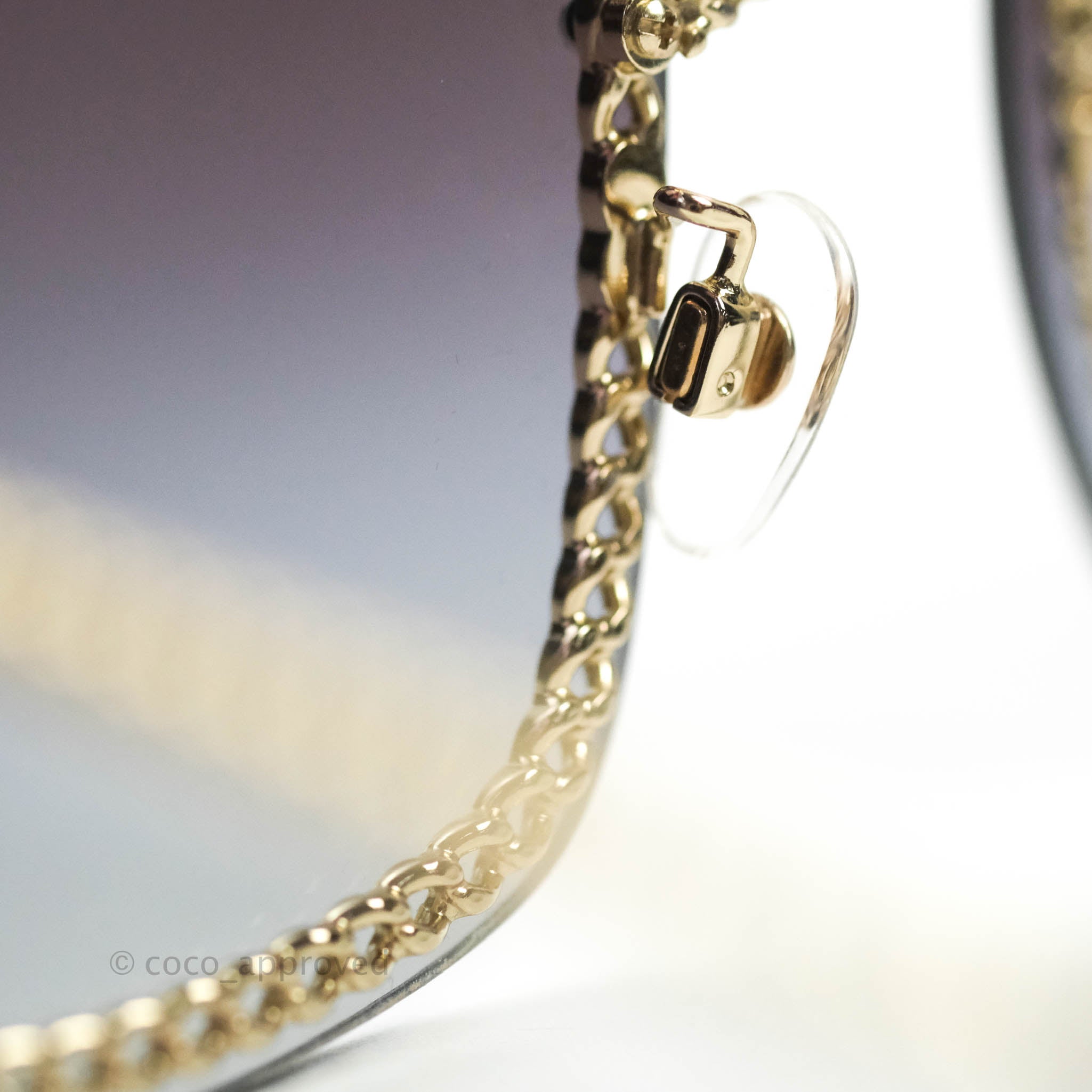 Chanel Square Sunglasses with Gradient Grey Lenses & Gold Chain - Luxury Fashion Sunglasses for Women, Perfect for Beach, Driving & Summer Outfits