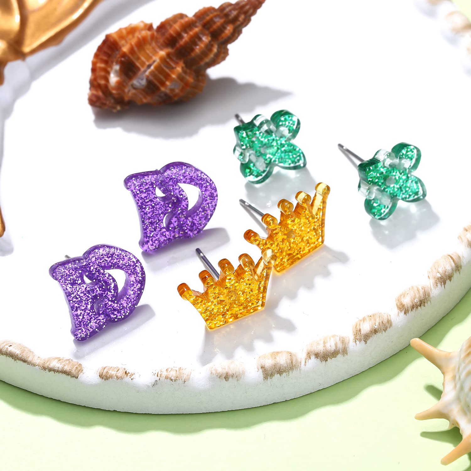 Mardi Gras Stud Earrings for Women - Fleur De Lis Dangle Earrings Set - Statement Jewelry for Carnival, Cosplay, Party & Festival Outfits - Perfect for Costume Accessories & Themed Events