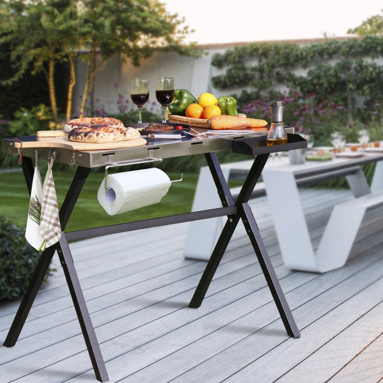 Stainless Steel Grill Cart Table - Outdoor Prep Table with Wheels for Portable BBQ, Grilling & Cooking - Perfect for Backyard, Patio, Camping & Tailgating Parties