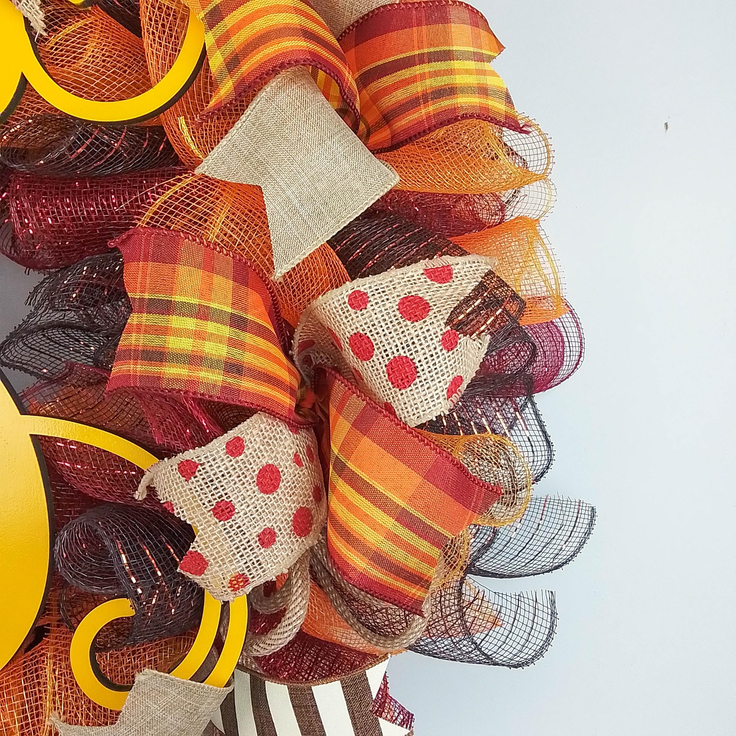 24 Inch Fall Wreath for Front Door - Burlap Thanksgiving Autumn Monogram Wreath in Brown, Maroon, Red, Orange & Yellow | Seasonal Home Decor | Perfect for Thanksgiving, Halloween & Autumn Door Decorations (Yellow Monogram F2)