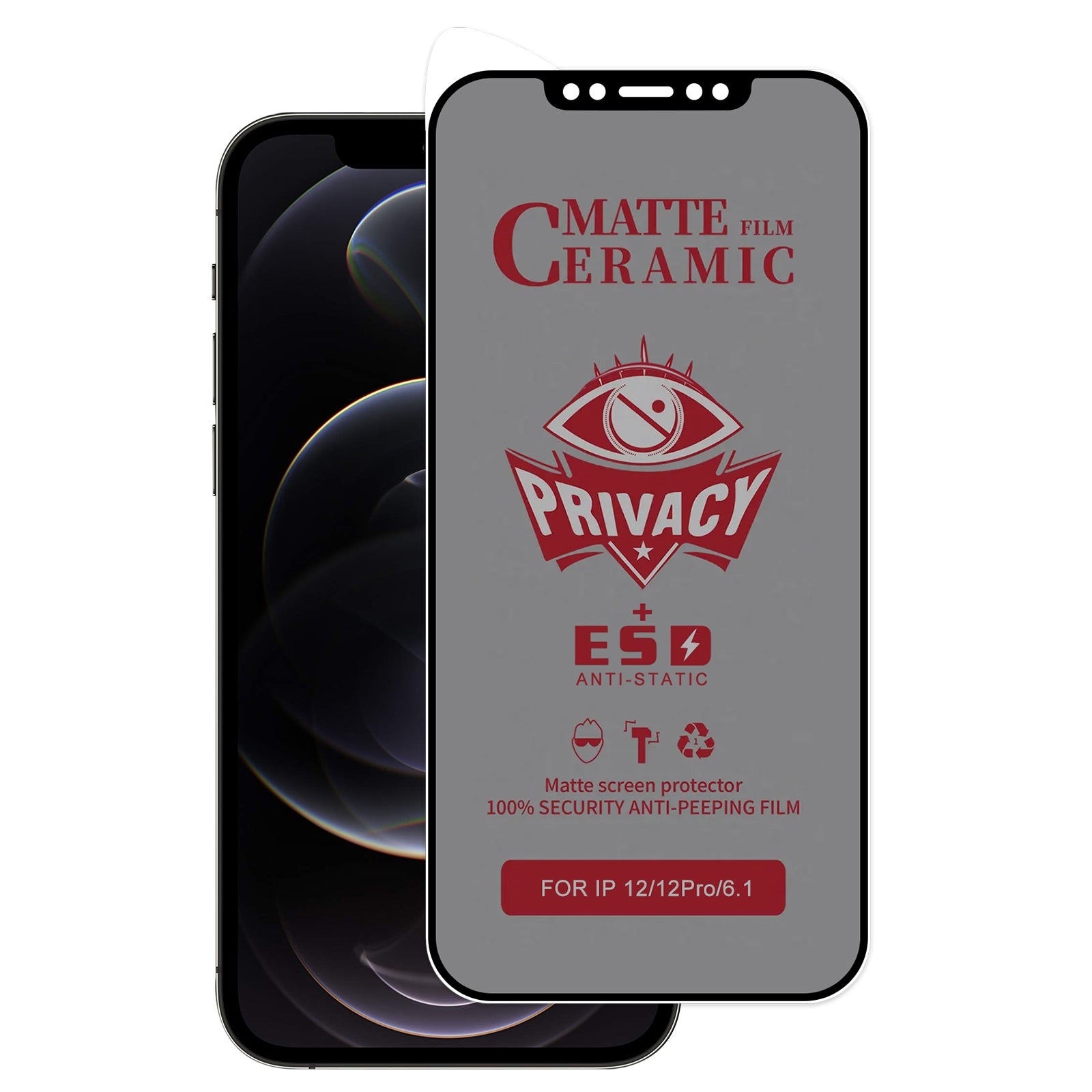 Privacy Screen Protector for iPhone 12/12 Pro - Anti-Spy Tempered Glass with HD Clarity - Perfect for Office, Banking & Personal Data Protection