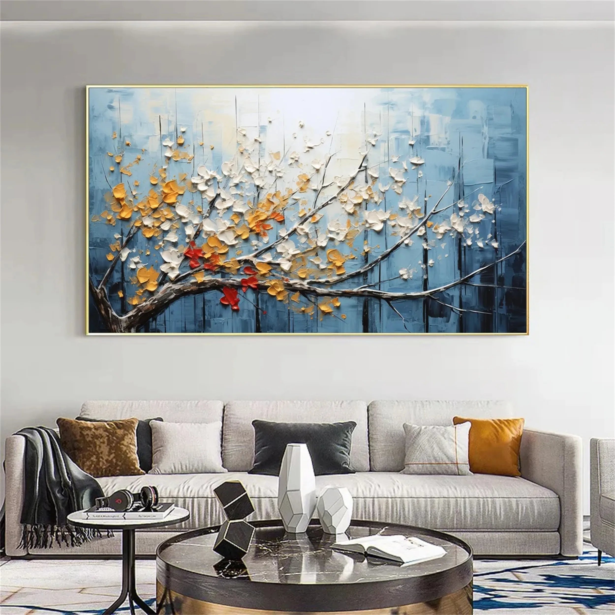 Beautiful Flower and Tree Painting #FT052 - Handmade Canvas Art for Home Decor, Living Room, Bedroom & Office Wall
