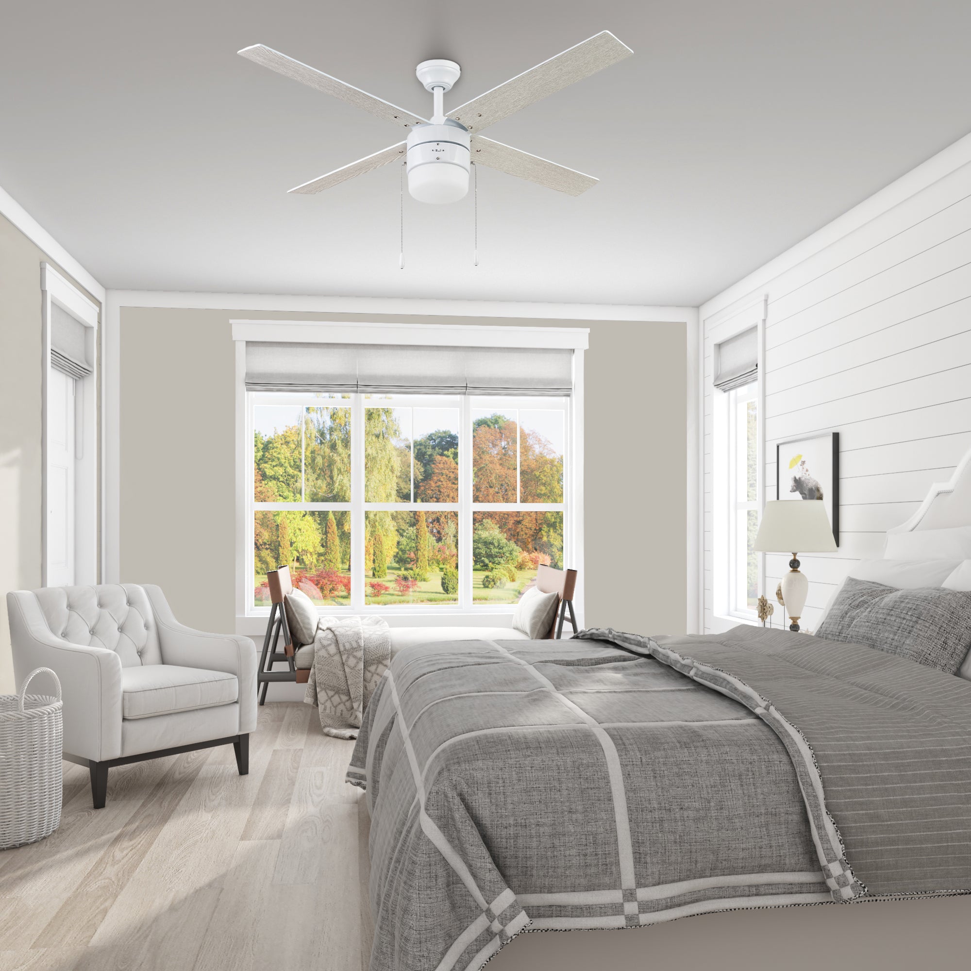 52 Inch White Ceiling Fan with Pull Chain - Modern & Energy Efficient for Living Room, Bedroom, or Office